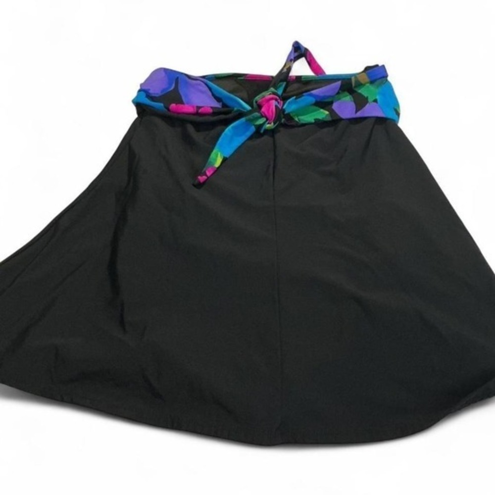 Roaman's‎ Swim dress Women 14W Black Floral Sash Excellent Attached Brief Skort - Picture 2 of 8